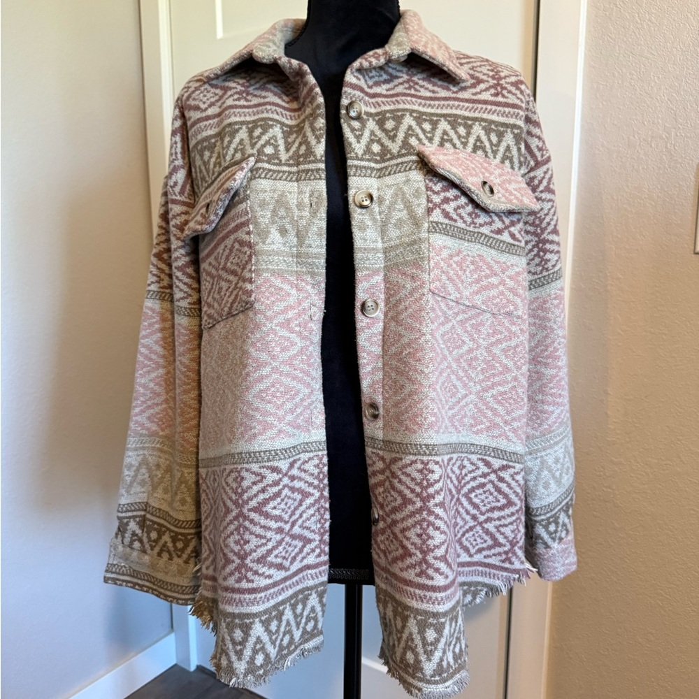 Pink and Brown Aztec Design Shacket